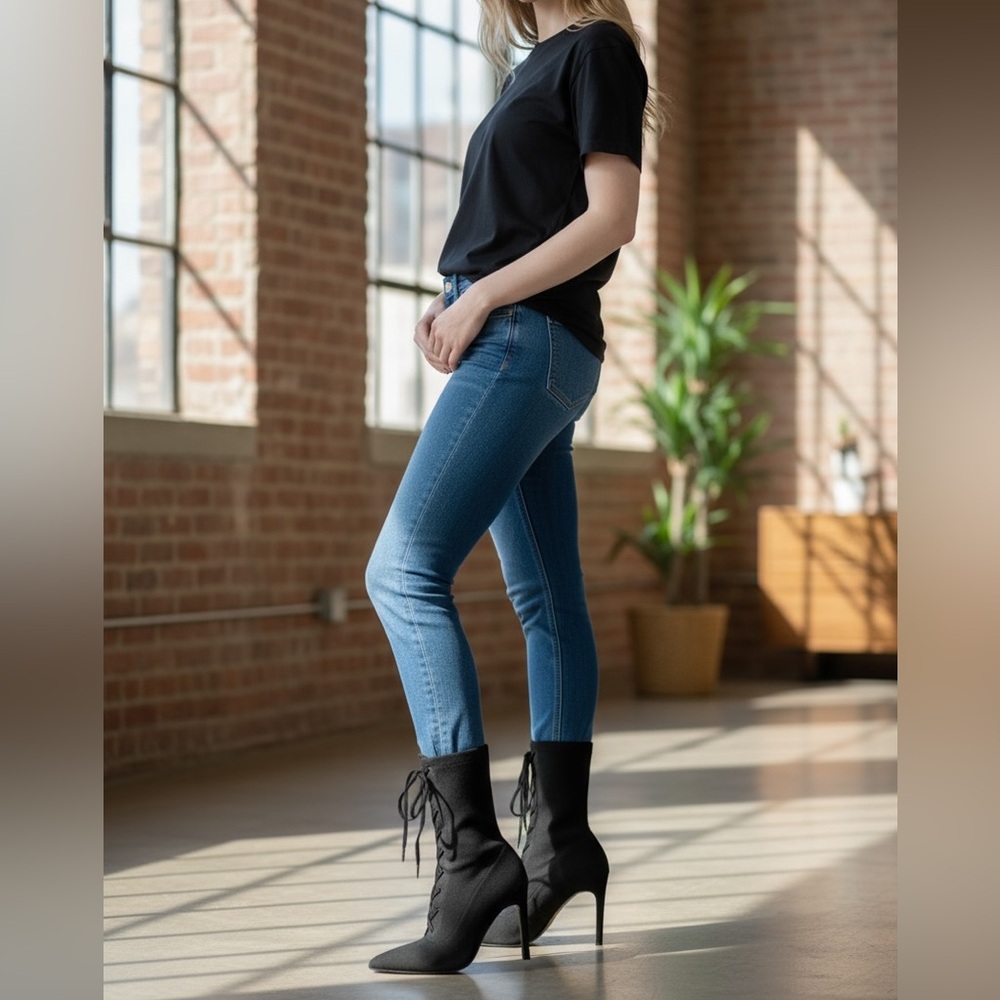 NWOT - ALDO Miassa Pull On Sock Boot with Heel & Velvet Lace Detail New w/outbox